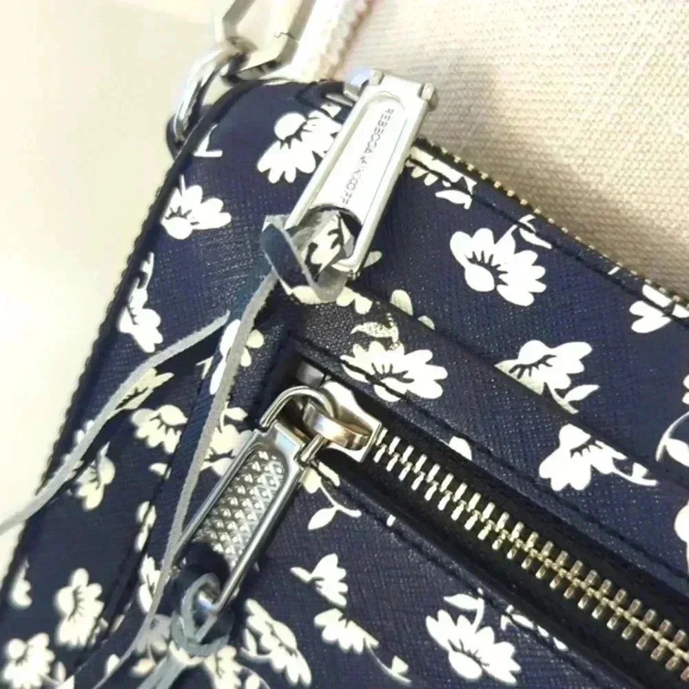 Rebecca Minkoff Avert Crossbody Saffiano Leather Black & White Floral Handbag